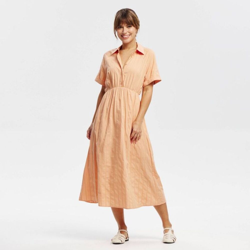 Women's Short Sleeve Button-Front Midi Shirtdress - Universal Thread Orange XL
